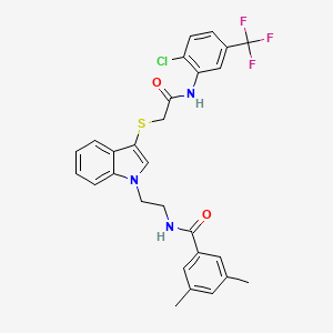 molecular formula C28H25ClF3N3O2S B2732703 N-(2-(3-((2-((2-chloro-5-(trifluoromethyl)phenyl)amino)-2-oxoethyl)thio)-1H-indol-1-yl)ethyl)-3,5-dimethylbenzamide CAS No. 532974-45-1