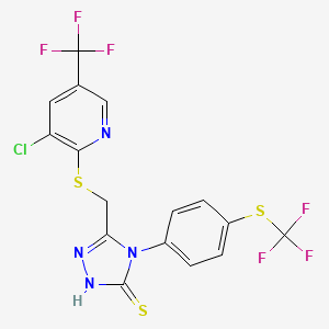 molecular formula C16H9ClF6N4S3 B2732715 3-[[3-chloro-5-(trifluoromethyl)pyridin-2-yl]sulfanylmethyl]-4-[4-(trifluoromethylsulfanyl)phenyl]-1H-1,2,4-triazole-5-thione CAS No. 1022352-89-1