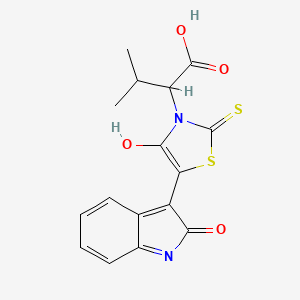 molecular formula C16H14N2O4S2 B2732720 (Z)-3-methyl-2-(4-oxo-5-(2-oxoindolin-3-ylidene)-2-thioxothiazolidin-3-yl)butanoic acid CAS No. 305376-82-3