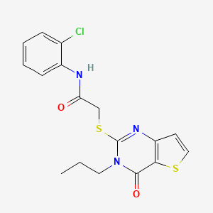 molecular formula C17H16ClN3O2S2 B2732722 N-(2-chlorophenyl)-2-[(4-oxo-3-propyl-3,4-dihydrothieno[3,2-d]pyrimidin-2-yl)sulfanyl]acetamide CAS No. 1252911-11-7