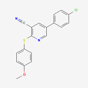 molecular formula C19H13ClN2OS B2732747 5-(4-Chlorophenyl)-2-[(4-methoxyphenyl)sulfanyl]nicotinonitrile CAS No. 338954-94-2