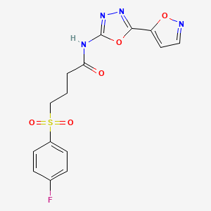 molecular formula C15H13FN4O5S B2732750 4-((4-氟苯基)磺酰)-N-(5-(异噁唑-5-基)-1,3,4-噁二唑-2-基)丁酰胺 CAS No. 946313-11-7