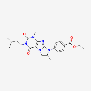 molecular formula C23H27N5O4 B2732758 ethyl 4-(3-isopentyl-1,7-dimethyl-2,4-dioxo-3,4-dihydro-1H-imidazo[2,1-f]purin-8(2H)-yl)benzoate CAS No. 877644-24-1