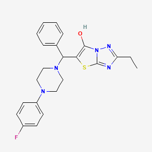 molecular formula C23H24FN5OS B2732761 2-乙基-5-((4-(4-氟苯基)哌嗪-1-基)(苯基)甲基)噻唑并[3,2-b][1,2,4]噻唑-6-醇 CAS No. 898368-02-0