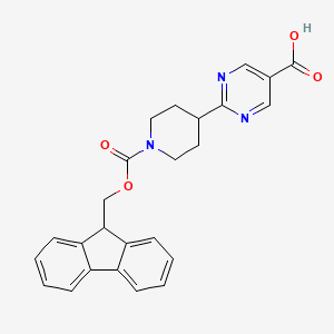 molecular formula C25H23N3O4 B2732763 2-[1-(9H-Fluoren-9-ylmethoxycarbonyl)piperidin-4-yl]pyrimidine-5-carboxylic acid CAS No. 2375269-56-8