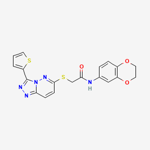 molecular formula C19H15N5O3S2 B2732767 N-(2,3-二氢-1,4-苯并二氧杂环丁-6-基)-2-{[3-(噻吩-2-基)-[1,2,4]三唑并[4,3-b]吡啶-6-基)硫代}乙酰胺 CAS No. 868966-66-9