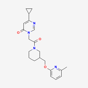 molecular formula C21H26N4O3 B2732772 6-Cyclopropyl-3-[2-[3-[(6-methylpyridin-2-yl)oxymethyl]piperidin-1-yl]-2-oxoethyl]pyrimidin-4-one CAS No. 2379994-69-9