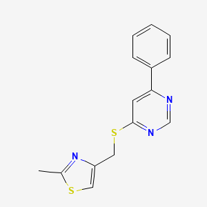 molecular formula C15H13N3S2 B2732789 2-Methyl-4-(((6-phenylpyrimidin-4-yl)thio)methyl)thiazole CAS No. 1203389-57-4