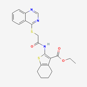 molecular formula C21H21N3O3S2 B2732791 Ethyl 2-(2-(quinazolin-4-ylthio)acetamido)-4,5,6,7-tetrahydrobenzo[b]thiophene-3-carboxylate CAS No. 722477-10-3