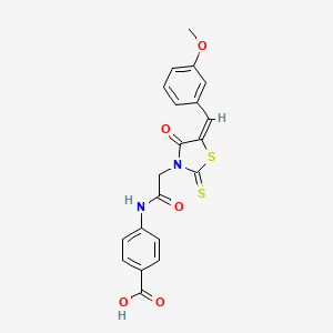 molecular formula C20H16N2O5S2 B2732792 (E)-4-(2-(5-(3-methoxybenzylidene)-4-oxo-2-thioxothiazolidin-3-yl)acetamido)benzoic acid CAS No. 469876-25-3