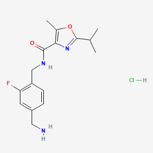 molecular formula C16H21ClFN3O2 B2732800 N-[[4-(Aminomethyl)-2-fluorophenyl]methyl]-5-methyl-2-propan-2-yl-1,3-oxazole-4-carboxamide;hydrochloride CAS No. 2418691-07-1