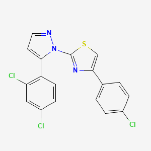molecular formula C18H10Cl3N3S B2732809 4-(4-chlorophenyl)-2-[5-(2,4-dichlorophenyl)-1H-pyrazol-1-yl]-1,3-thiazole CAS No. 956206-18-1