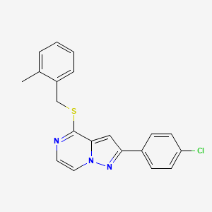 molecular formula C20H16ClN3S B2732818 2-(4-Chlorophenyl)-4-[(2-methylbenzyl)thio]pyrazolo[1,5-a]pyrazine CAS No. 1206986-26-6