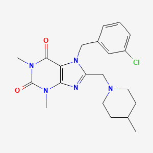molecular formula C21H26ClN5O2 B2732820 7-(3-chlorobenzyl)-1,3-dimethyl-8-[(4-methylpiperidin-1-yl)methyl]-3,7-dihydro-1H-purine-2,6-dione CAS No. 851939-99-6