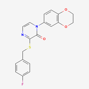 molecular formula C19H15FN2O3S B2732836 1-(2,3-dihydrobenzo[b][1,4]dioxin-6-yl)-3-((4-fluorobenzyl)thio)pyrazin-2(1H)-one CAS No. 899987-39-4
