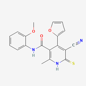 molecular formula C19H15N3O3S B2732840 5-cyano-4-(furan-2-yl)-N-(2-methoxyphenyl)-2-methyl-6-thioxo-1,6-dihydropyridine-3-carboxamide CAS No. 370074-51-4
