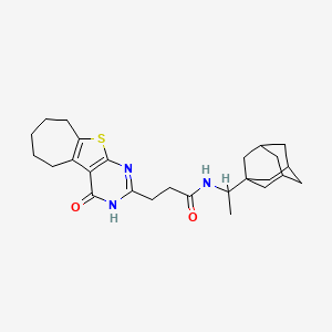 molecular formula C26H35N3O2S B2732848 N-[1-(1-Adamantyl)ethyl]-3-(3-oxo-8-thia-4,6-diazatricyclo[7.5.0.02,7]tetradeca-1(9),2(7),5-trien-5-yl)propanamide CAS No. 1029738-15-5