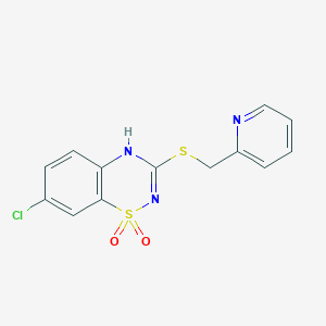 molecular formula C13H10ClN3O2S2 B2732849 7-chloro-3-((pyridin-2-ylmethyl)thio)-4H-benzo[e][1,2,4]thiadiazine 1,1-dioxide CAS No. 899977-12-9