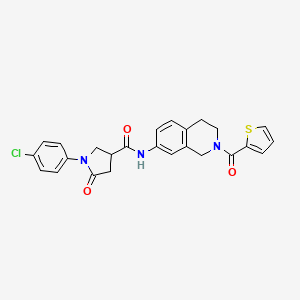 molecular formula C25H22ClN3O3S B2732852 1-(4-氯苯基)-5-氧代-N-(2-(噻吩-2-甲酰基)-1,2,3,4-四氢异喹啉-7-基)吡咯烷-3-甲酰胺 CAS No. 1210490-15-5