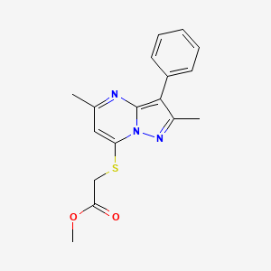 molecular formula C17H17N3O2S B2732867 甲酸[(2,5-二甲基-3-苯基嘧唑并[1,5-a]嘧啶-7-基)硫基]乙酸酯 CAS No. 862485-20-9