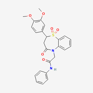 molecular formula C25H24N2O6S B2732876 2-(2-(3,4-dimethoxyphenyl)-1,1-dioxido-4-oxo-3,4-dihydrobenzo[b][1,4]thiazepin-5(2H)-yl)-N-phenylacetamide CAS No. 863452-46-4