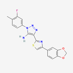 molecular formula C19H14FN5O2S B2732882 4-(4-(benzo[d][1,3]dioxol-5-yl)thiazol-2-yl)-1-(3-fluoro-4-methylphenyl)-1H-1,2,3-triazol-5-amine CAS No. 1206988-63-7