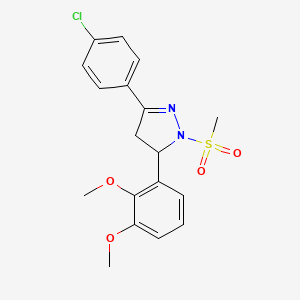 molecular formula C18H19ClN2O4S B2732889 3-(4-chlorophenyl)-5-(2,3-dimethoxyphenyl)-1-(methylsulfonyl)-4,5-dihydro-1H-pyrazole CAS No. 672282-44-9