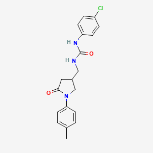molecular formula C19H20ClN3O2 B2732920 1-(4-Chlorophenyl)-3-((5-oxo-1-(p-tolyl)pyrrolidin-3-yl)methyl)urea CAS No. 955238-22-9