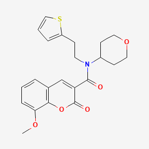 molecular formula C22H23NO5S B2732941 8-methoxy-2-oxo-N-(tetrahydro-2H-pyran-4-yl)-N-(2-(thiophen-2-yl)ethyl)-2H-chromene-3-carboxamide CAS No. 1798522-11-8