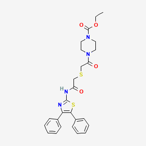 molecular formula C26H28N4O4S2 B2732946 Ethyl 4-(2-((2-((4,5-diphenylthiazol-2-yl)amino)-2-oxoethyl)thio)acetyl)piperazine-1-carboxylate CAS No. 681225-66-1
