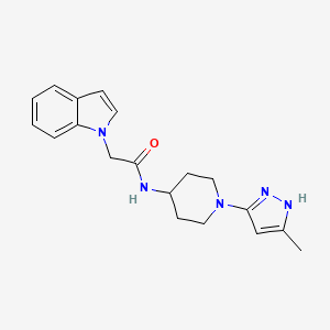 molecular formula C19H23N5O B2732955 2-(1H-indol-1-yl)-N-(1-(5-methyl-1H-pyrazol-3-yl)piperidin-4-yl)acetamide CAS No. 2034207-43-5
