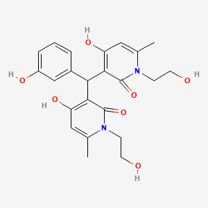 molecular formula C23H26N2O7 B2732975 3,3'-((3-hydroxyphenyl)methylene)bis(4-hydroxy-1-(2-hydroxyethyl)-6-methylpyridin-2(1H)-one) CAS No. 883090-48-0