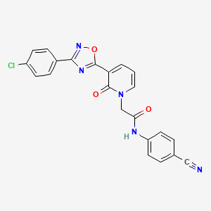 molecular formula C22H14ClN5O3 B2732986 2-(3-(3-(4-chlorophenyl)-1,2,4-oxadiazol-5-yl)-2-oxopyridin-1(2H)-yl)-N-(4-cyanophenyl)acetamide CAS No. 1105214-91-2