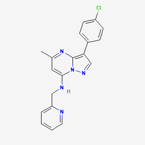 molecular formula C19H16ClN5 B2732992 3-(4-chlorophenyl)-5-methyl-N-(pyridin-2-ylmethyl)pyrazolo[1,5-a]pyrimidin-7-amine CAS No. 896808-07-4
