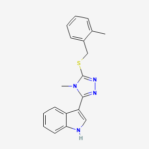 molecular formula C19H18N4S B2733000 3-(4-甲基-5-((2-甲基苄)硫)-4H-1,2,4-三唑-3-基)-1H-吲哚 CAS No. 852143-26-1