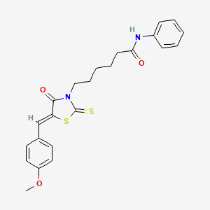molecular formula C23H24N2O3S2 B2733028 (Z)-6-(5-(4-methoxybenzylidene)-4-oxo-2-thioxothiazolidin-3-yl)-N-phenylhexanamide CAS No. 303792-93-0
