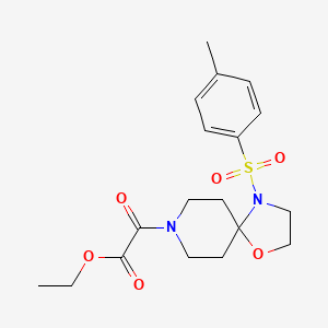 molecular formula C18H24N2O6S B2733032 Ethyl 2-oxo-2-(4-tosyl-1-oxa-4,8-diazaspiro[4.5]decan-8-yl)acetate CAS No. 1171625-54-9