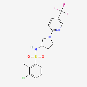 molecular formula C17H17ClF3N3O2S B2733035 3-chloro-2-methyl-N-(1-(5-(trifluoromethyl)pyridin-2-yl)pyrrolidin-3-yl)benzenesulfonamide CAS No. 1788677-17-7
