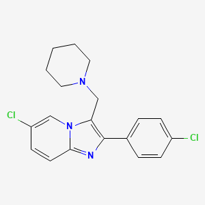 molecular formula C19H19Cl2N3 B2733050 6-氯-2-(4-氯苯基)-3-(哌啶甲基)咪唑并[1,2-a]嘧啶 CAS No. 861212-37-5