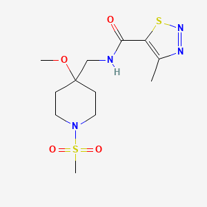 molecular formula C12H20N4O4S2 B2733053 N-[(4-Methoxy-1-methylsulfonylpiperidin-4-yl)methyl]-4-methylthiadiazole-5-carboxamide CAS No. 2415462-26-7