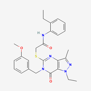molecular formula C26H29N5O3S B2733055 2-({1-ethyl-6-[(3-methoxyphenyl)methyl]-3-methyl-7-oxo-1H,6H,7H-pyrazolo[4,3-d]pyrimidin-5-yl}sulfanyl)-N-(2-ethylphenyl)acetamide CAS No. 1358766-28-5