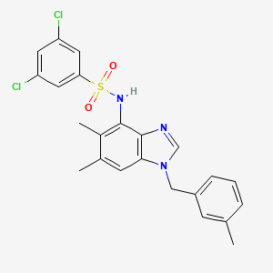 molecular formula C23H21Cl2N3O2S B2733065 3,5-dichloro-N-[5,6-dimethyl-1-(3-methylbenzyl)-1H-1,3-benzimidazol-4-yl]benzenesulfonamide CAS No. 338423-54-4
