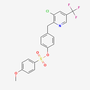 molecular formula C20H15ClF3NO4S B2733069 4-{[3-Chloro-5-(trifluoromethyl)-2-pyridinyl]methyl}phenyl 4-methoxybenzenesulfonate CAS No. 338402-41-8
