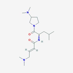molecular formula C18H34N4O2 B2733074 (E)-4-(Dimethylamino)-N-[(2S)-1-[3-(dimethylamino)pyrrolidin-1-yl]-4-methyl-1-oxopentan-2-yl]but-2-enamide CAS No. 2411184-31-9