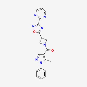 molecular formula C20H17N7O2 B2733076 (5-甲基-1-苯基-1H-吡唑-4-基)(3-(3-(嘧啶-2-基)-1,2,4-噁二唑-5-基)氮杂环丁烷-1-基)甲酮 CAS No. 1331269-45-4