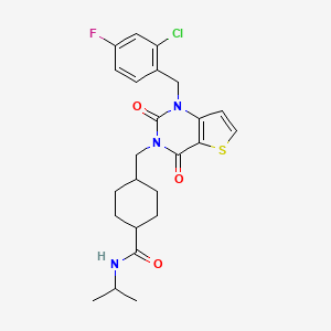 molecular formula C24H27ClFN3O3S B2733116 4-((1-(2-chloro-4-fluorobenzyl)-2,4-dioxo-1,2-dihydrothieno[3,2-d]pyrimidin-3(4H)-yl)methyl)-N-isopropylcyclohexanecarboxamide CAS No. 932291-30-0