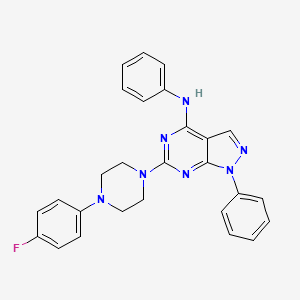 molecular formula C27H24FN7 B2733117 6-[4-(4-fluorophenyl)piperazin-1-yl]-N,1-diphenyl-1H-pyrazolo[3,4-d]pyrimidin-4-amine CAS No. 955337-68-5