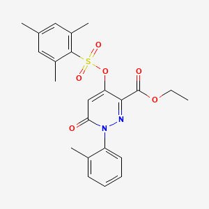 molecular formula C23H24N2O6S B2733118 Ethyl 4-((mesitylsulfonyl)oxy)-6-oxo-1-(o-tolyl)-1,6-dihydropyridazine-3-carboxylate CAS No. 899727-89-0