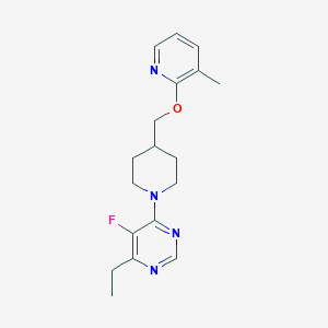 molecular formula C18H23FN4O B2733121 4-Ethyl-5-fluoro-6-[4-[(3-methylpyridin-2-yl)oxymethyl]piperidin-1-yl]pyrimidine CAS No. 2379977-26-9