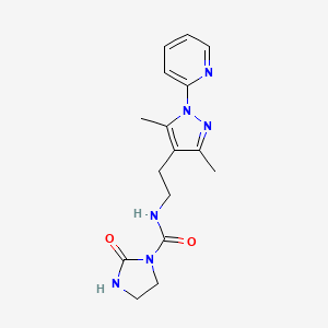 molecular formula C16H20N6O2 B2733134 N-(2-(3,5-二甲基-1-(吡啶-2-基)-1H-吡唑-4-基)乙基)-2-氧代咪唑啉-1-羧酰胺 CAS No. 2034620-30-7